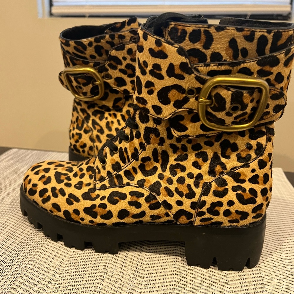 Coach Lucy Leopard print calf hair combat boots. Size US 8b. EU 38.5. New no box